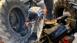 How to Repair Tractor Tire || How Gaint Tractor Tire Are Repair  || Huge Tractor Tire Repair