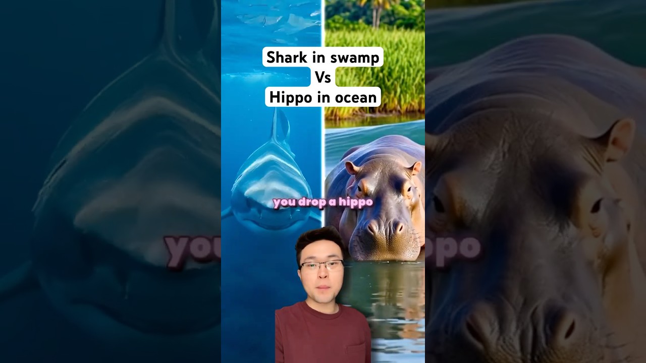 Shark vs swamp, hippo vs ocean #animals #wildlife #ai #shark #hippo