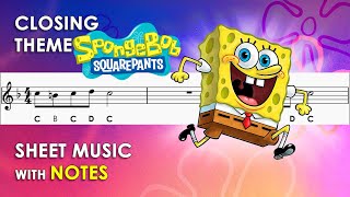 SpongeBob SquarePants | Sheet Music with Easy Notes for Recorder, Violin Tutorial Closing Theme Song