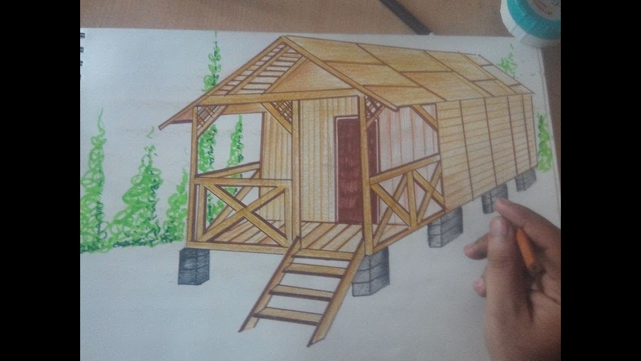 How To Draw Wooden Cottage House Youtube