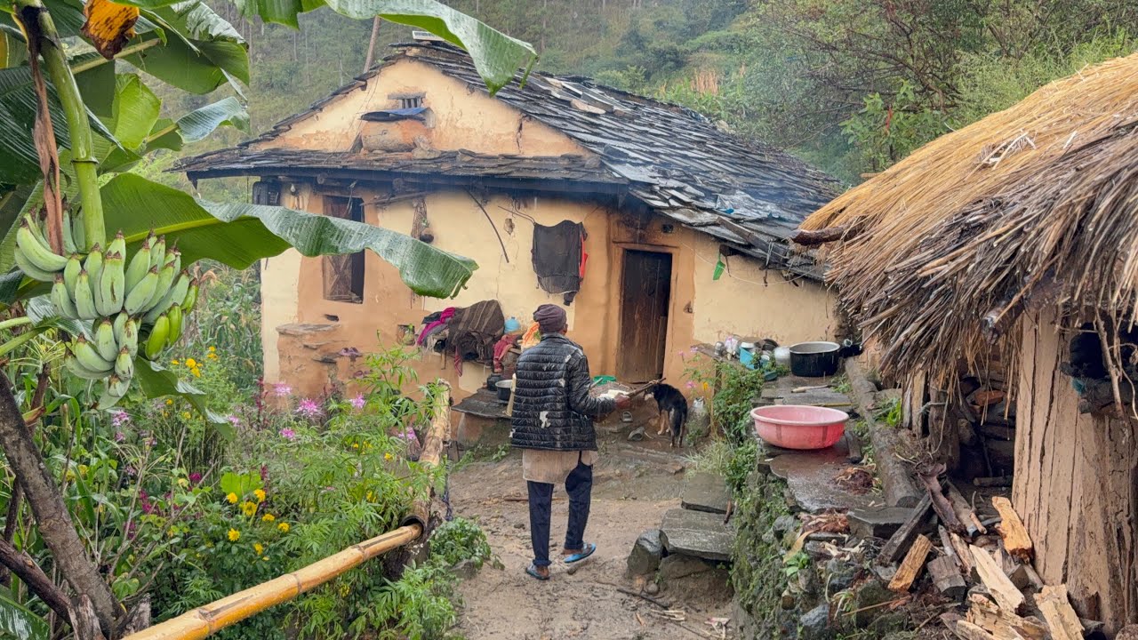 Himalayan Nepali Mountain Village Life on a Heavy Rainy Day || Peaceful Rural Documentary Video ||