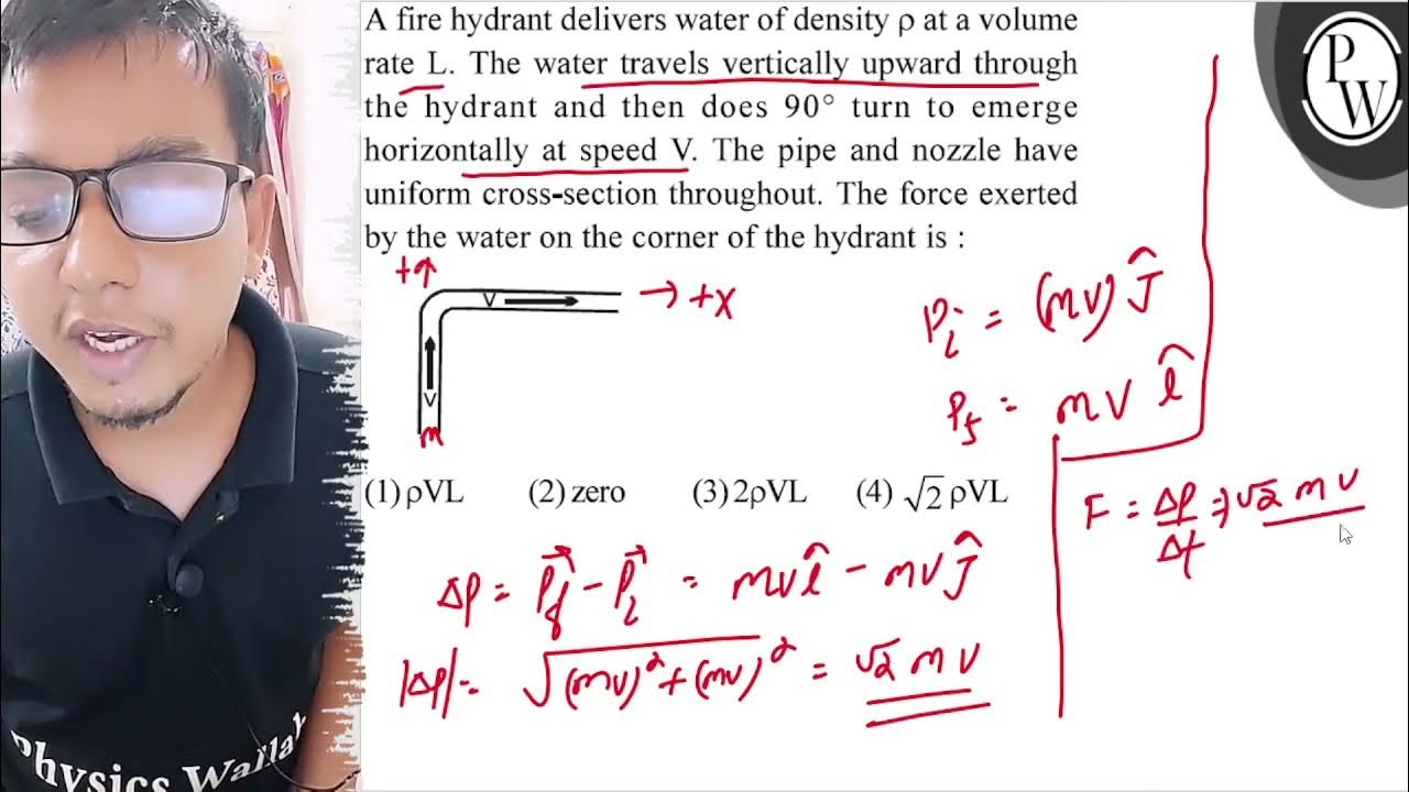 a-fire-hydrant-delivers-water-of-density-rho-at-a-volume-rat