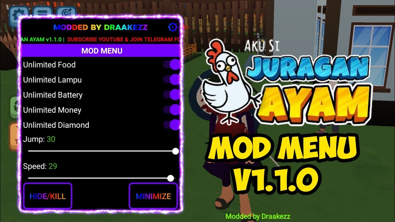 AKU SI JURAGAN AYAM MOD MENU v1.1.0 UNLIMITED MONEY VERSI