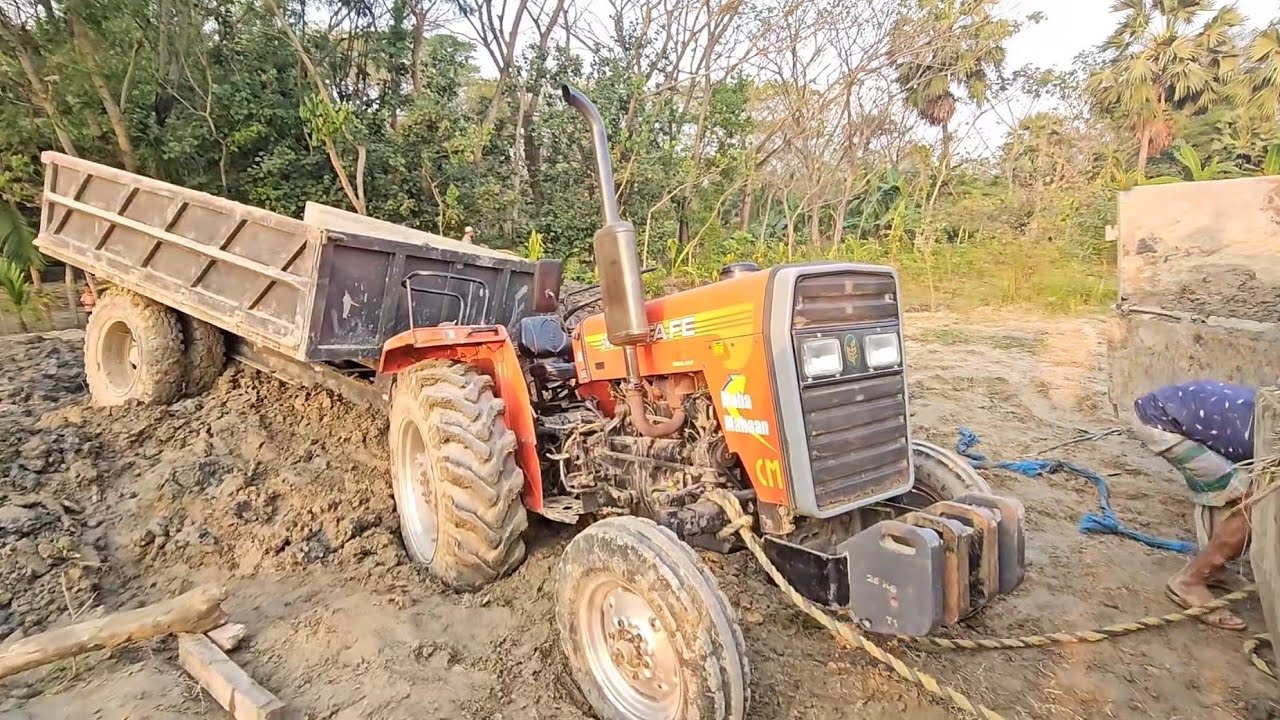 Tracktor Stick Tractor Stuck In Deep Mud | Two Tafe Tractor Stuck With Rescue Try ...
