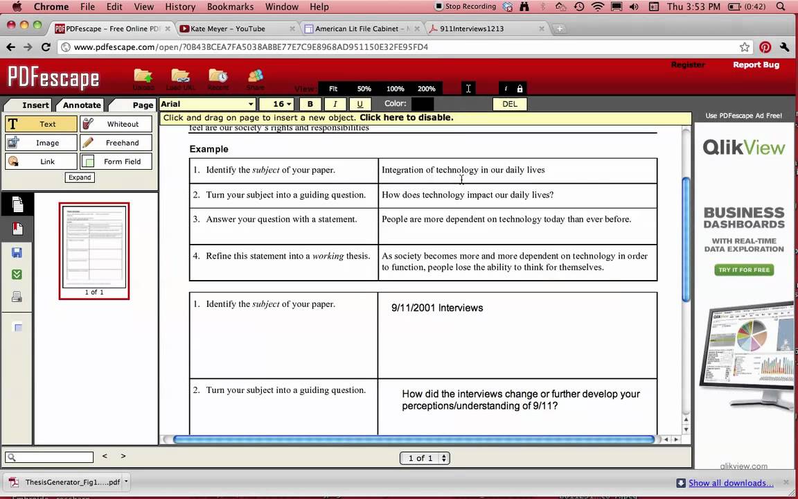 Creating a thesis statement generator