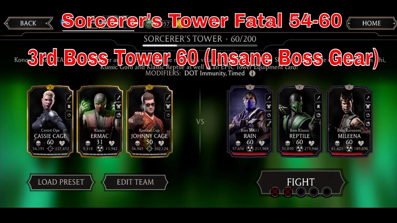 MK11 Mobile Sorcerer's Tower Fatal | Tower 54 - 60 + Rewards | 3rd Boss Tower 60 (Insane)
