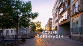 Modern Copenhagen, bike ride From Teglholm to city center, 4K