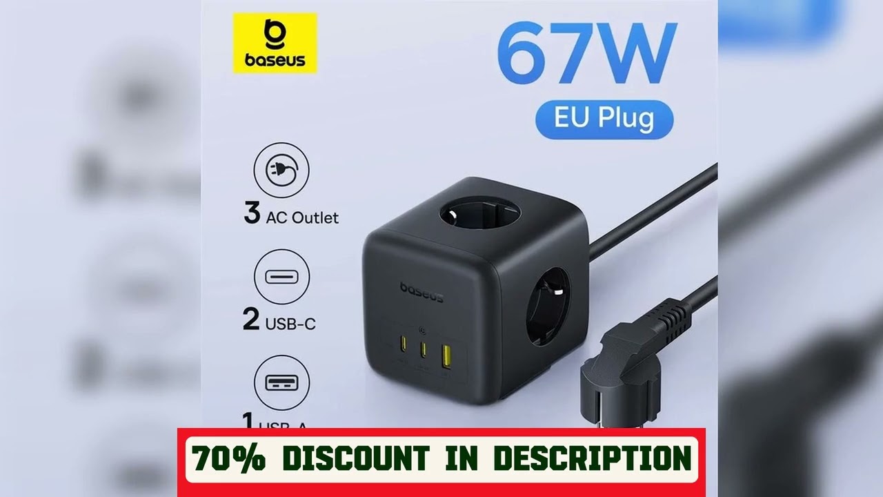 A must-have product! Baseus 67W GaN Fast Charger Power Strip 3AC 3680W Outlet USB-C Fast Charging