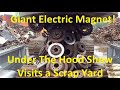 Junkyard heavy electric magnet machine picking up scrap in our truck fun for kids