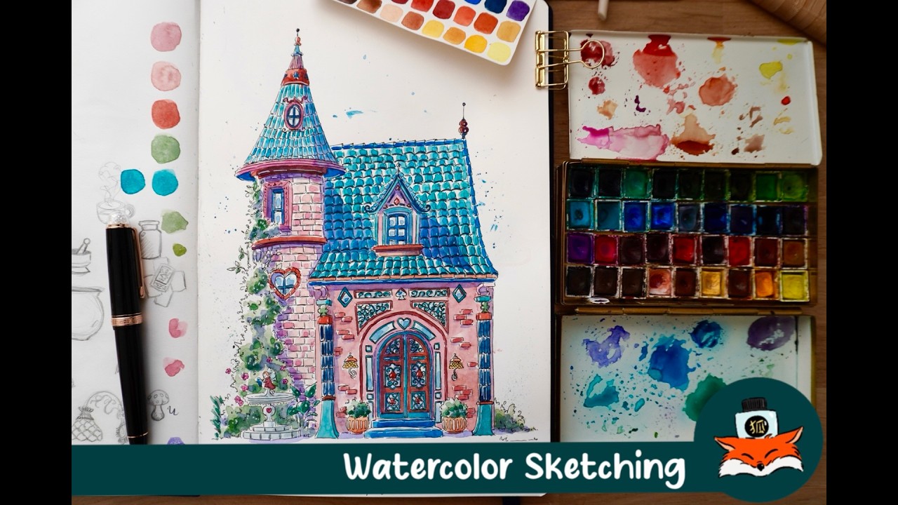 Painting a cute Castle with Watercolor