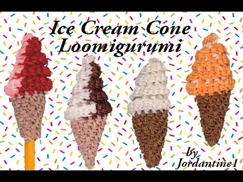 3D Mini Ice Cream Cone Loomigurumi Amigurumi Rainbow Loom Band Crochet Hook Only Charm Pencil Topper
