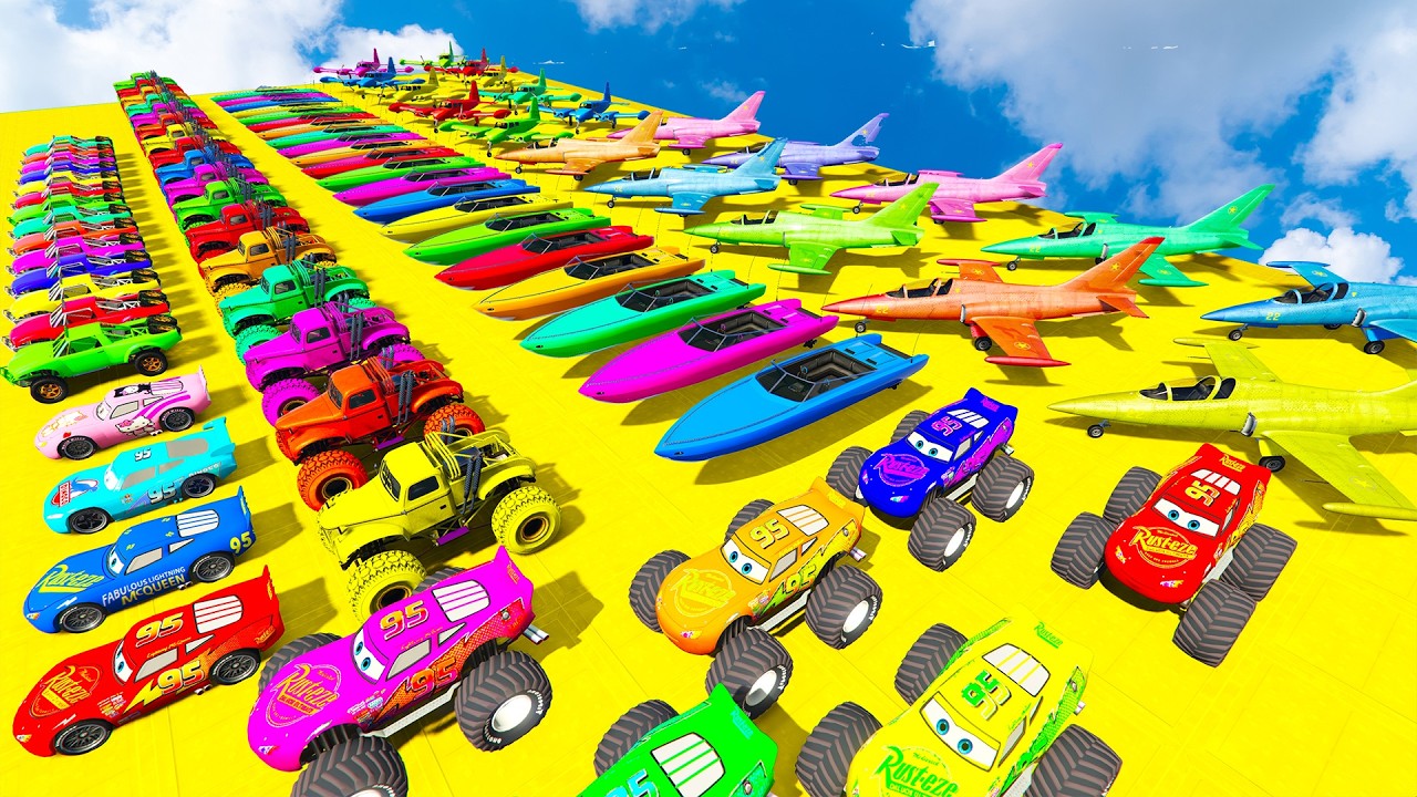 🚗GTA 5 Spiderman vs McQueen Cars 2 & Mack Truck Join In Extreme Mega Ramp Race