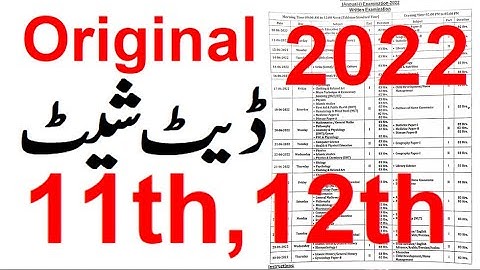 1st year exam date 2022, 2nd year date sheet 2022, date sheet 12th class 2022, date sheet 11th 2022