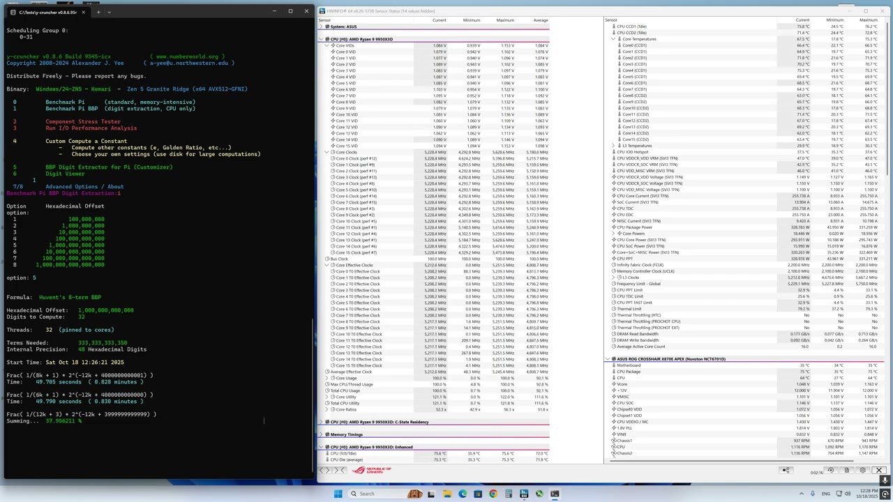 Y-Cruncher 1B BBP - 9950X3D t water +21.5 С