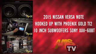 Subwoofer installation on this Nissan Versa with Phoenix Gold in Los Angeles