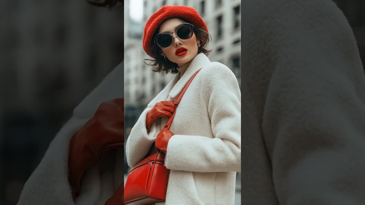 Chic Winter Elegance: Cozy in Cream and Red 