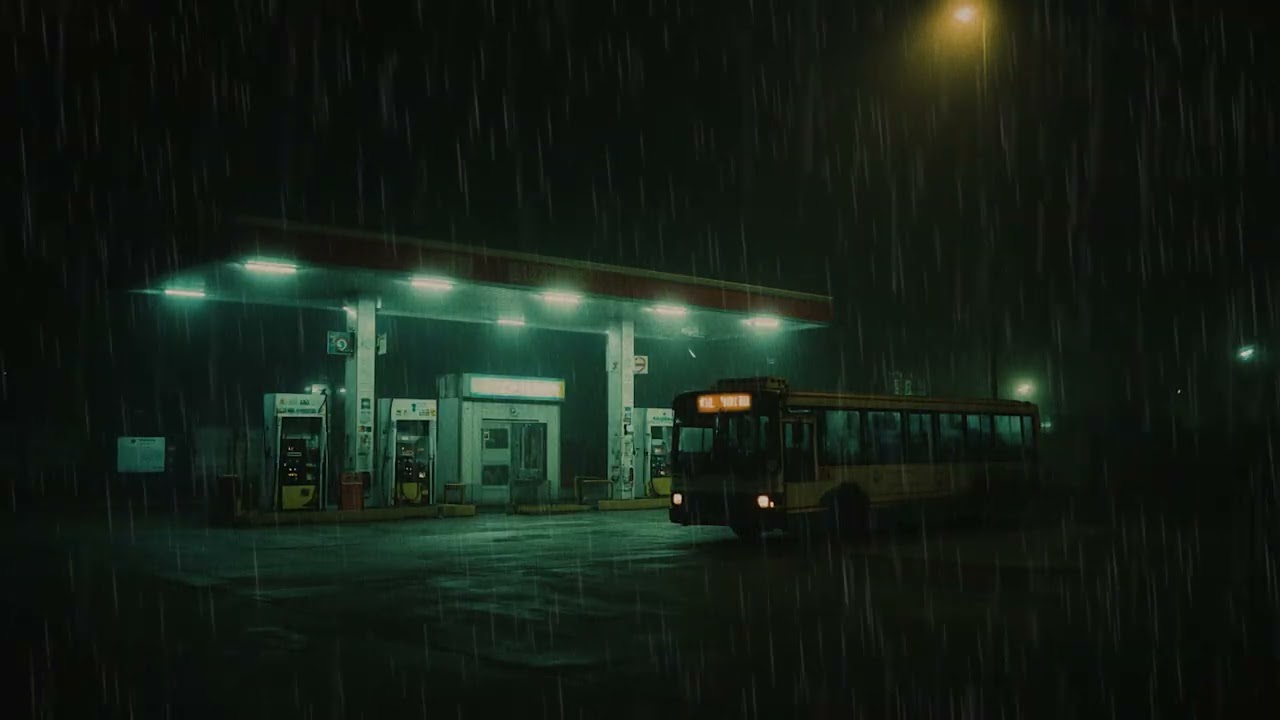 Waiting in the Storm 🌧️ Empty Bus Station at Night for Deep Relaxation Sleep & Calm Mind