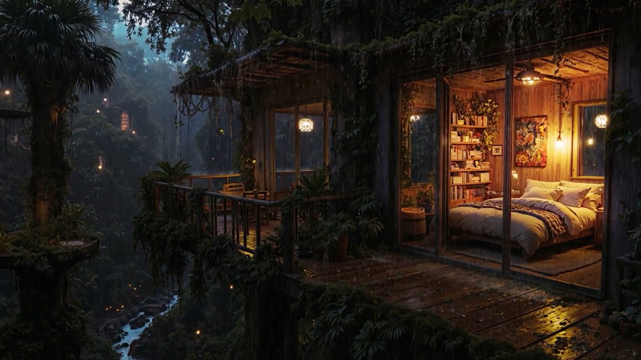 A Full 8-Hour Forest Downpour at a Lonely Cabin 🌨 Storm Sounds to Unwind