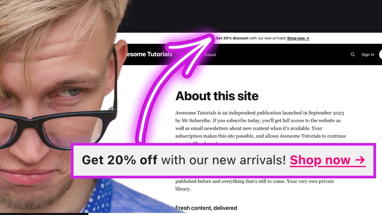 Header Announcement Bar in Ghost | Examples with Gradient and Signup ...