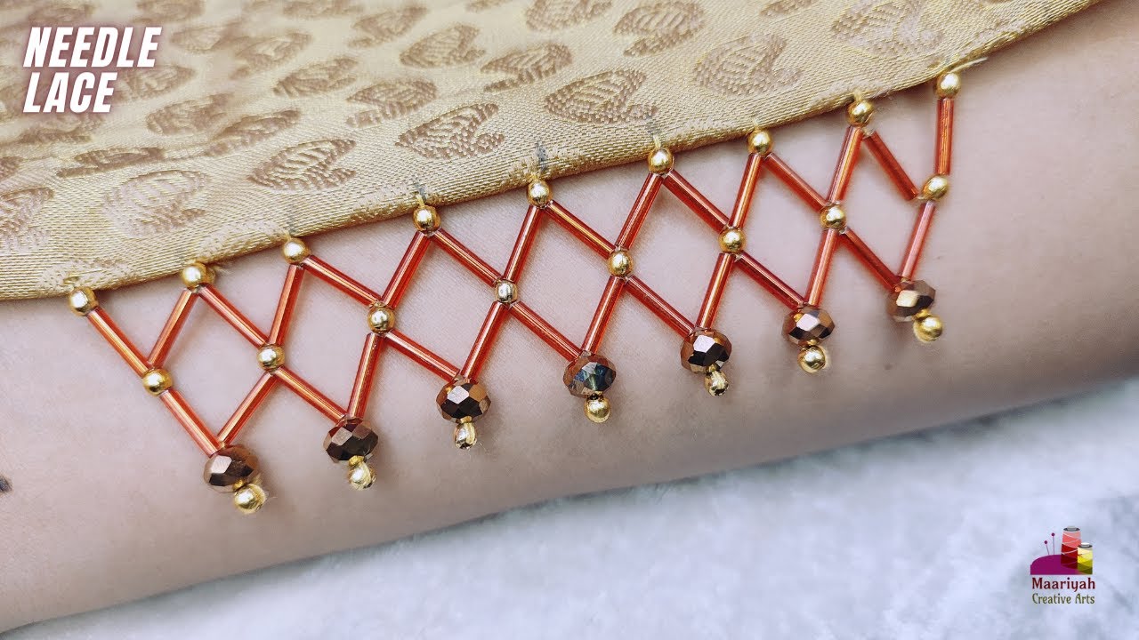 Make Quick Needle Lace Using Pipe Beads | Hand Embroidery Designs for Beginners | नीडल लेस - 875