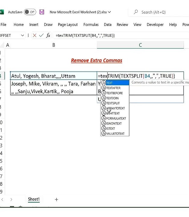Remove Extra Commas (or any other delimiter) in Excel - YouTube