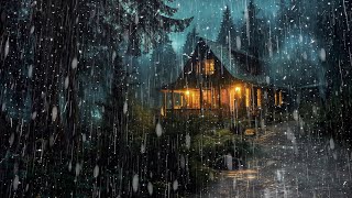 Heavy rain sounds - White noise at night for deep sleep - Rainy night in the misty forest ASMR