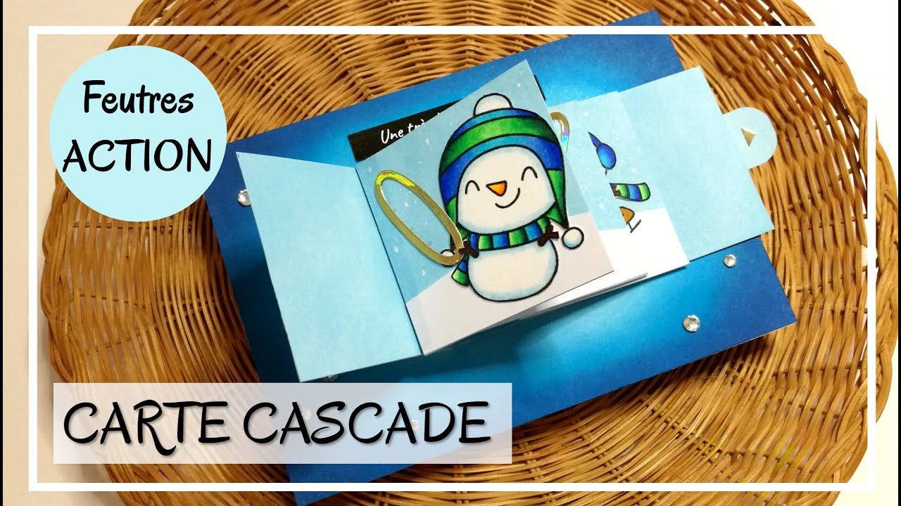 TUTO CARTE : BONNE ANNEE - Carte CASCADE ! Colorisation avec les feutres ACTION - peu de matériel !
