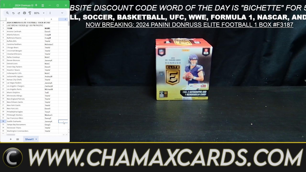 BREAKING TONIGHT: 2024 PANINI DONRUSS ELITE FOOTBALL 1 BOX RANDOM TEAM BREAK #F3187