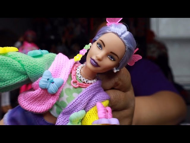  Barbie Doll with Pet Koala, Barbie Extra, Kids Toys, Clothes  and Accessories, Wavy Lavender Hair, Colorful Butterfly Sweater, Pink Boots  : Toys & Games