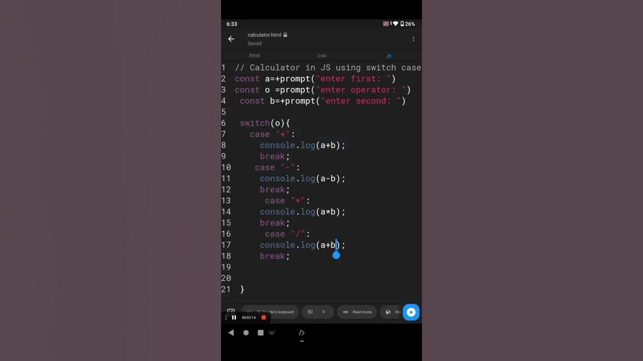 Calculator using switch case in JavaScript programming youtube 