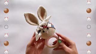Amigurumi Bunny teething ring crochet/Dovşan diş qaşıyıcı halqa toxunması/ Tavşan çıngırak amigurumi