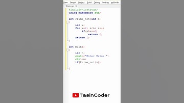 C++ Function to check Prime_or_Not | Prime Number | #tasincoder #prime  #coding