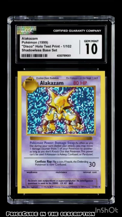 #1 Alakazam Rare Holo Disco Test Print 1999 Base Set Shadowless Pokémon Card PriceGuide & Info