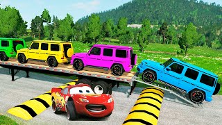 Flatbed Trailer Cars Transporatation with Truck - Pothole vs Car - BeamNG.Drive #04