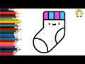 How to draw a sock. Coloring page/Drawing and painting for kids. Learn colors.