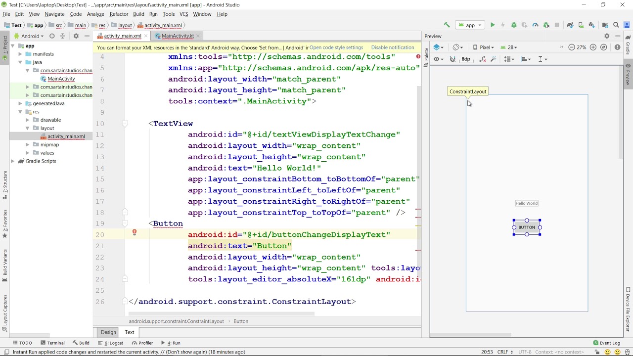 Kotlin How To Change Textview Text With Button In Android Studio YouTube