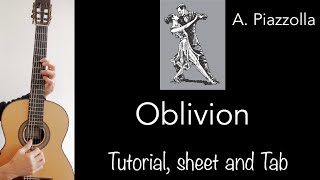 Oblivion (A. Piazzolla), Guitar tutorial, sheet and Tab