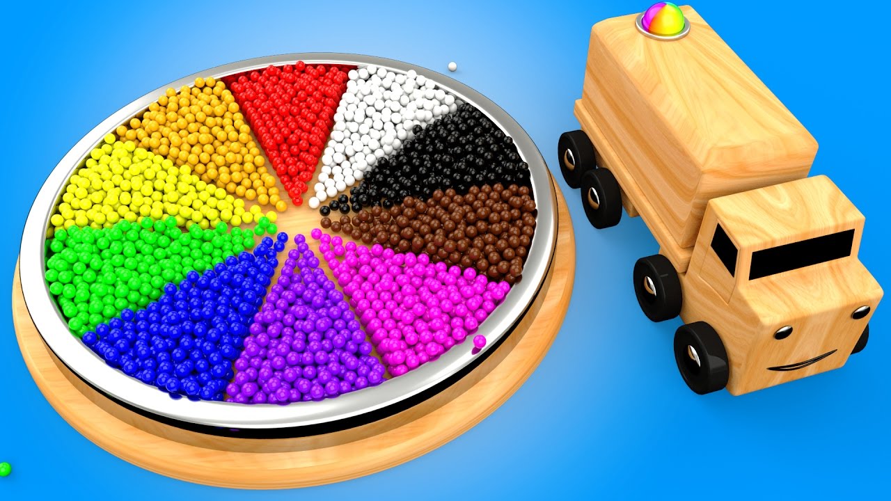 Wooden Base Color Balls Truck Toys to Learn Colors for Children   3D Kids Learning Videos