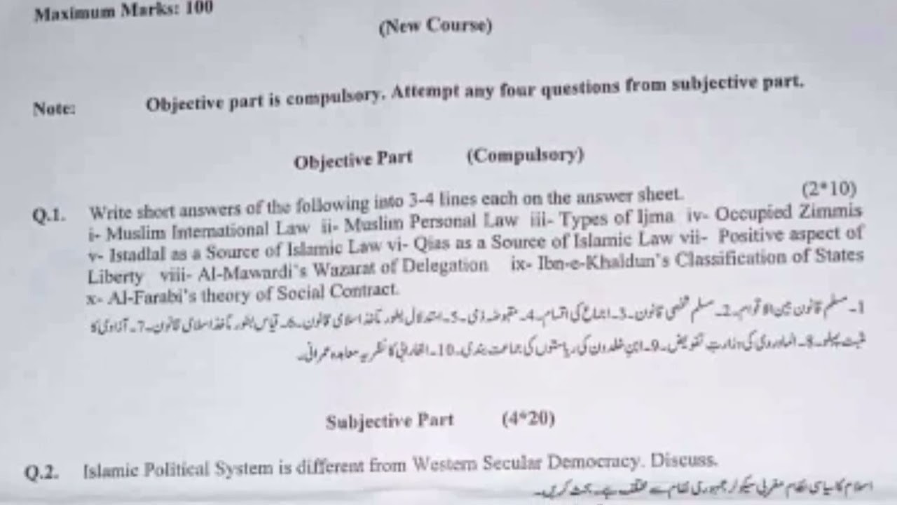 MA Political Science Part 1 UOS past papers || Past Papers MA Political Science