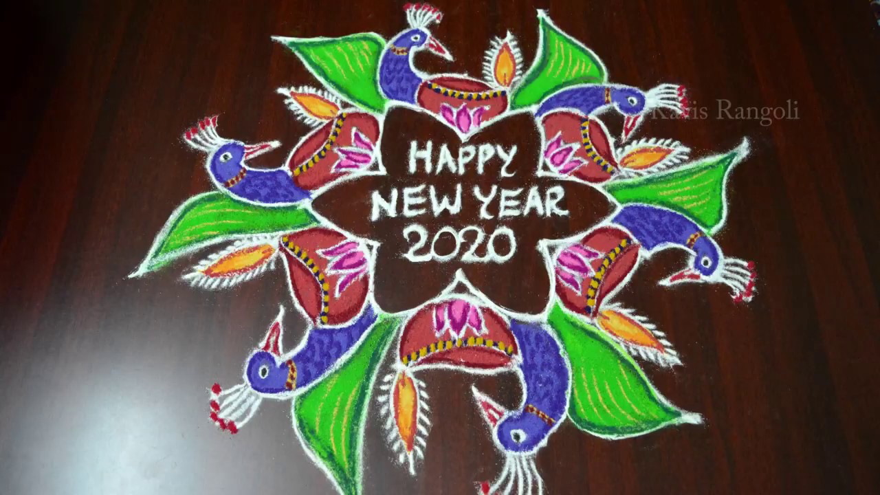 Happy New Year 2020 Rangoli || Peacock Rangoli Kolam || Festival ...