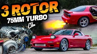 3 Rotor RX7 with 75MM Turbo! Street Drive  Rotary Eargasm! (Backyard Build Breakdown)