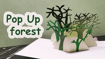 Pop Up Art/Illustration - how to make a pop up forest card with V-fold mechanism