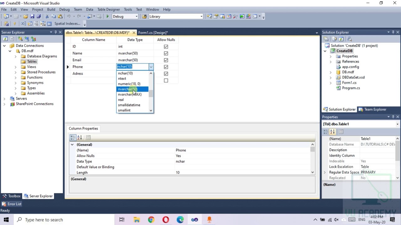 Create Database and Table Using Visual Studio - C# Development Tutorial ...