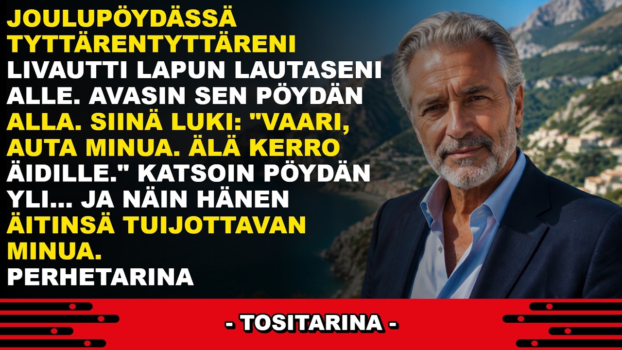 Kun tyttärentyttäreni Aino liukasti jouluaterialla pöytäliinan alla syliini pienen, tulitikkuaskin kokoisen lapun, jatkoin kinkun leikkaamista kädet vakaina. Vasta pöytäliinan alla avasin sen....