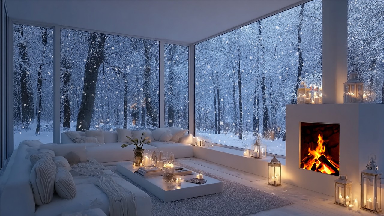 3 Hours of Cozy Winter Ambience ❄️ Snowy Window, Fireplace Sounds & Peaceful Night Relaxation