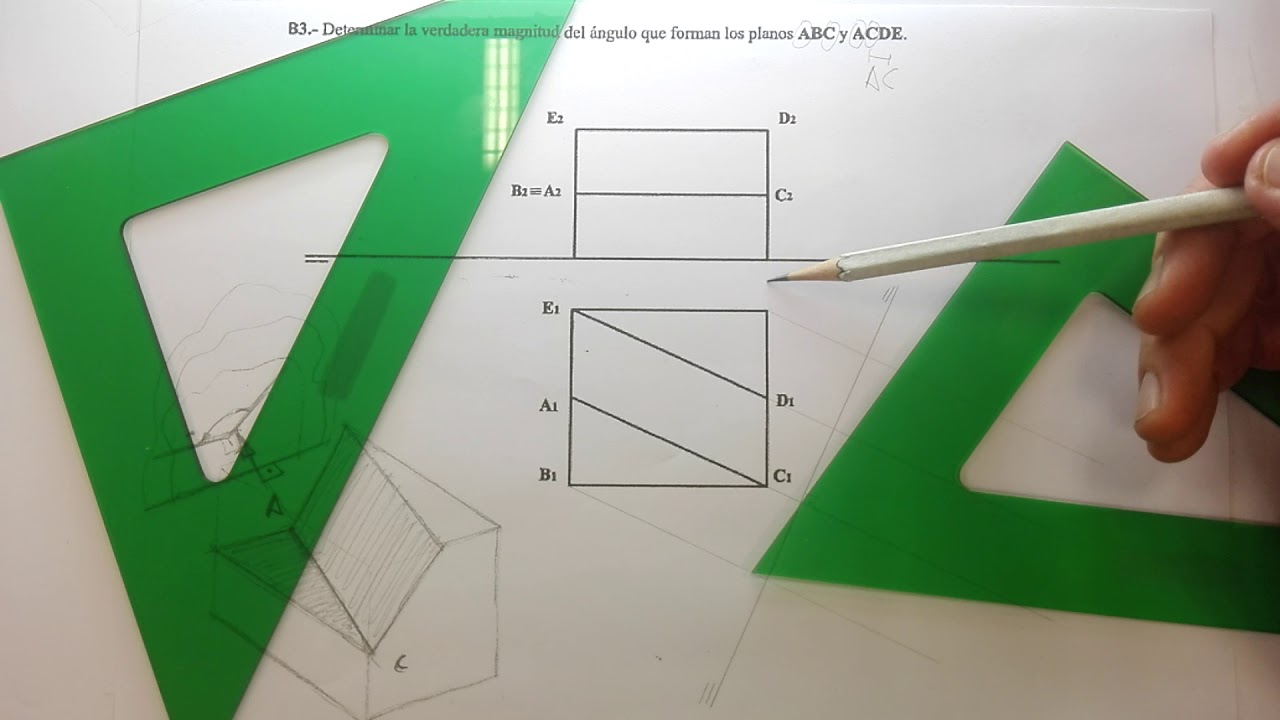 ANGULO ENTRE DOS PLANOS EN UNA PIEZA EN DIEDRICO ( 2 ). Mediante Cambio de Plano