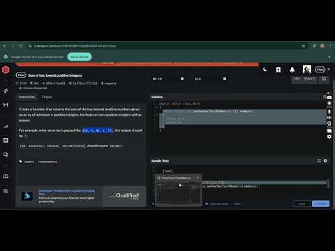 Sum of Two Lowest Positive Integers Using Csharp | C# - CodeWars Kata 7 Algorithm Solution