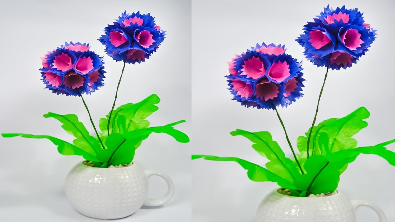 cara membuat bunga panca warna pompom bulat dari plastik kresek | DIY