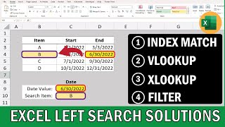 Details Perform a left search in Excel: INDEX() & MATCH(), VLOOKUP(), XLOOKUP(), and FILTER() functions! Guide