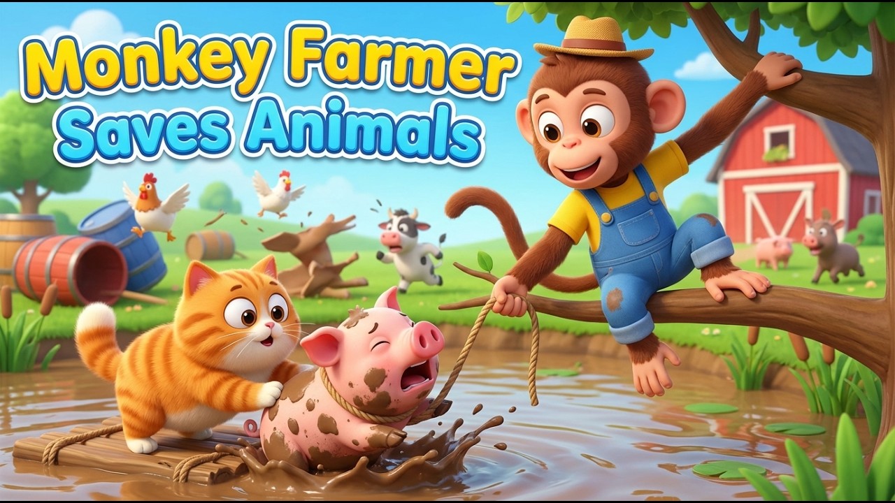 Best Kids Cartoon: Monkey Farmer Saves Animals - Farm Work | Funny Monkey Kids